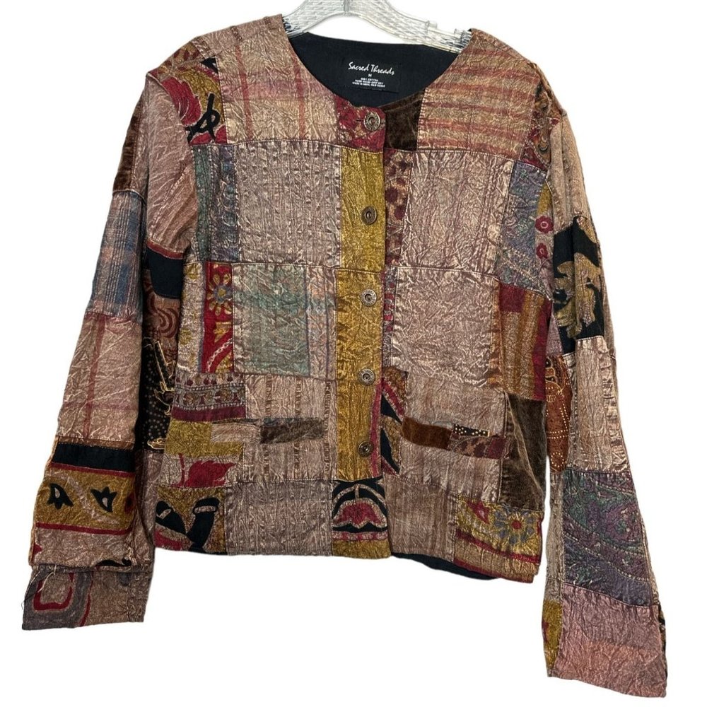 Sacred Threads Multi-Colored Collarless Jacket Me… - image 1